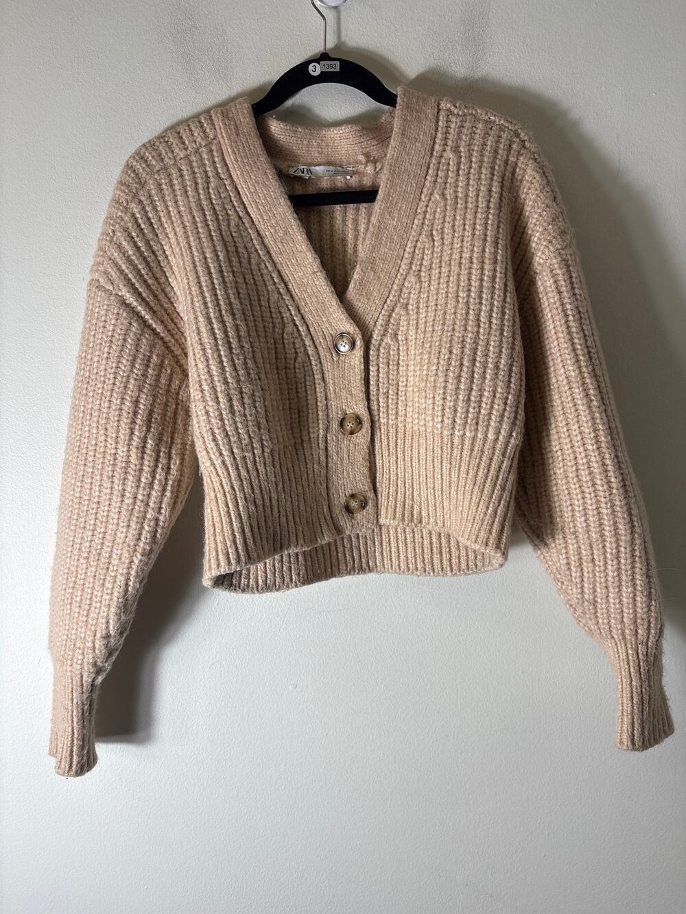 Zara Tan Thick Knit Cardigan Sz M